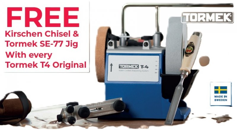 Tormek Tormek T-4 Original Sharpening System + FREE SE-77 Square Edge Jig & Kirschen Chisel